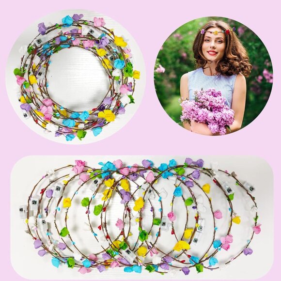 LED Flower Headband Crown 12 Pack Light Up Party Favors for Women Men - Picture 7 of 8